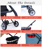 Lightweight Dog Strollers for Small Dogs Prime Dog Stroller Buggy 360° Smooth Front Wheel (Black Blue) (Light Blue)