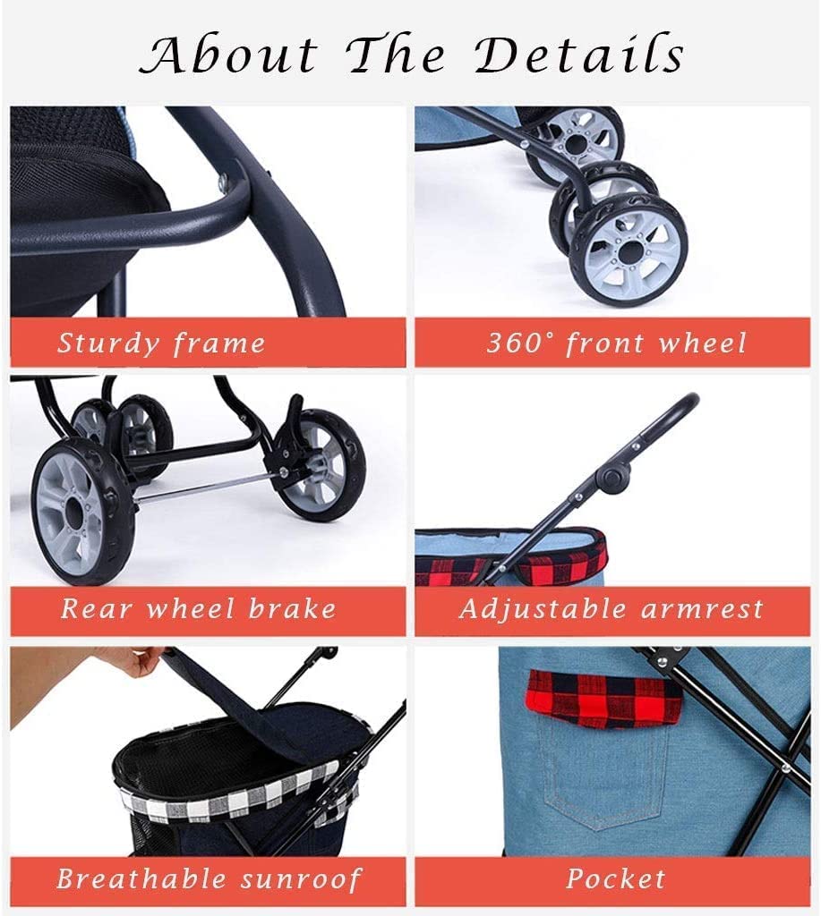 Lightweight Dog Strollers for Small Dogs Prime Dog Stroller Buggy 360° Smooth Front Wheel (Black Blue) (Black Blue)