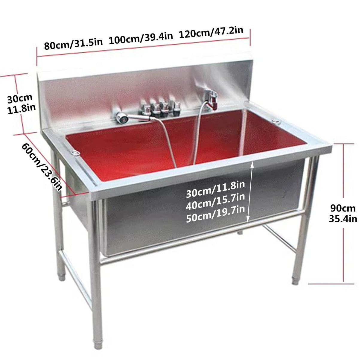 Dog Grooming Tub,Stainless Steel Dog Bathing Station,Professional Pet Dog Bathtub,Washing Sink for Home,Bathtub for Pets,for Large, Medium & Small Pets,with Fau,Depth 30cm/11.8in-120cm/47.2in