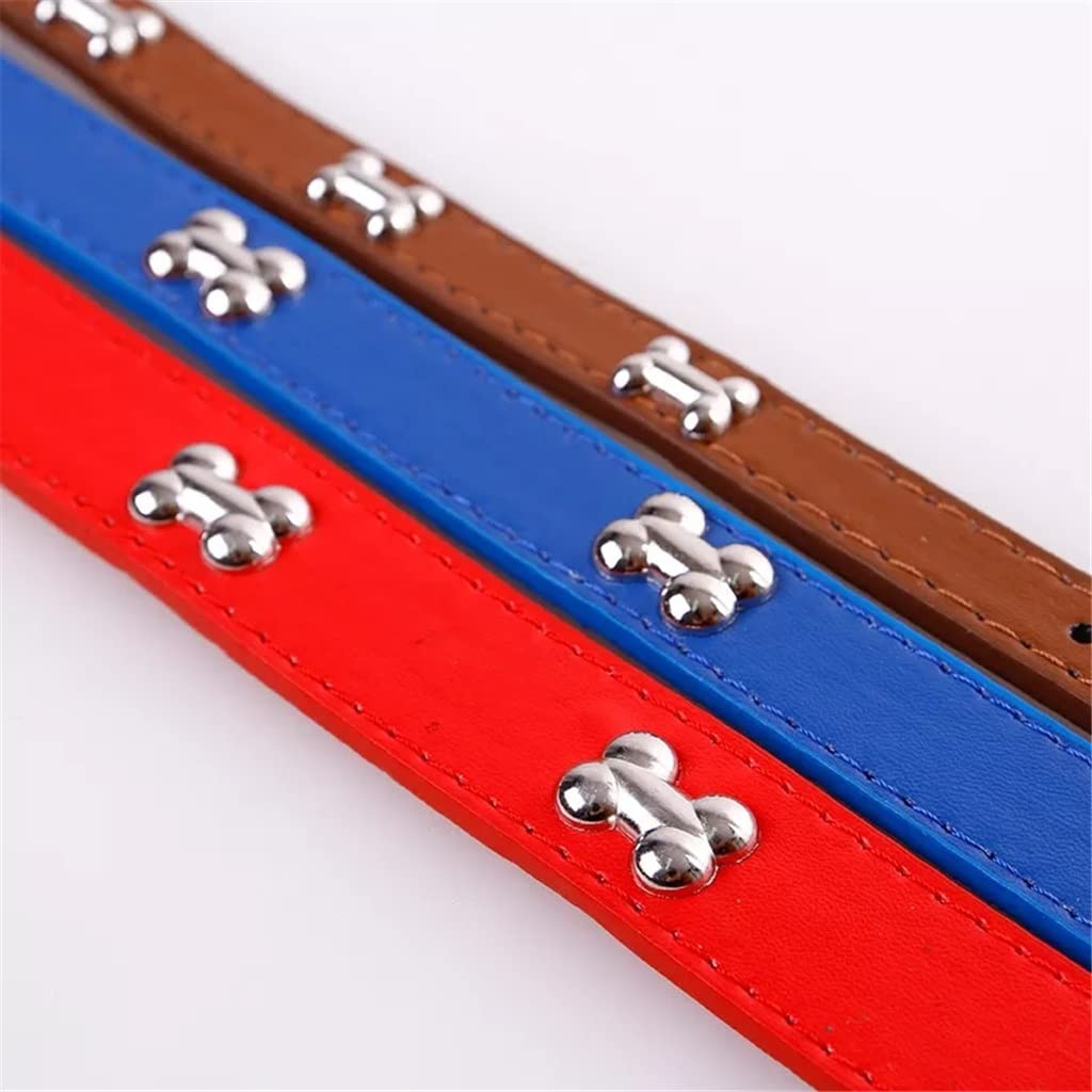 Bone Leather Durable Pet Dog Collar Pet Supplies Accessories Neck Strap Collar for Dog Puppy Pug Collars for Small (Brown Medium)