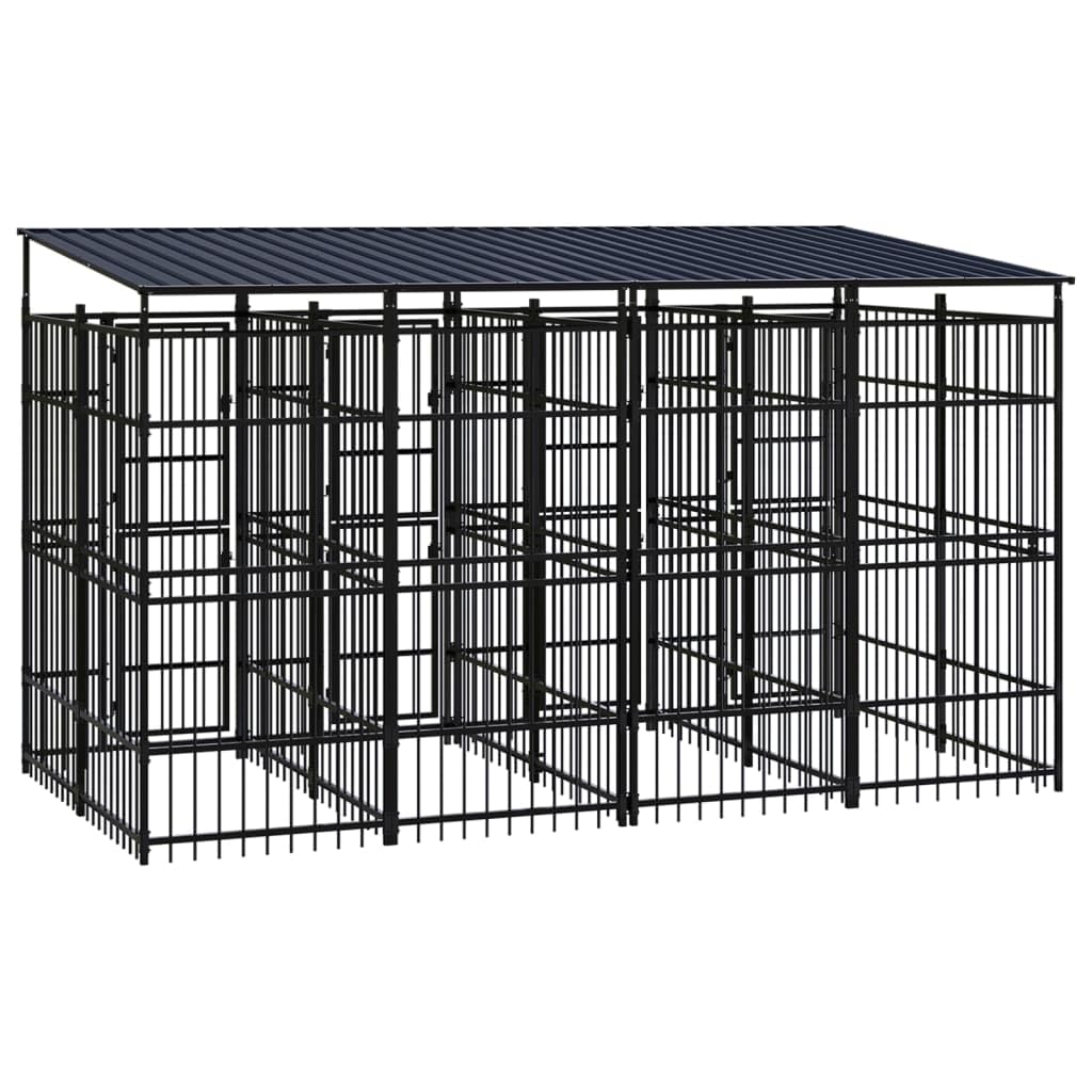vidaXL Outdoor Dog Kennel with Roof, Large Steel Pet Enclosure for Multiple Dogs, Weatherproof and Secure Shelter