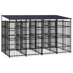 vidaXL Outdoor Dog Kennel with Roof, Large Steel Pet Enclosure for Multiple Dogs, Weatherproof and Secure Shelter