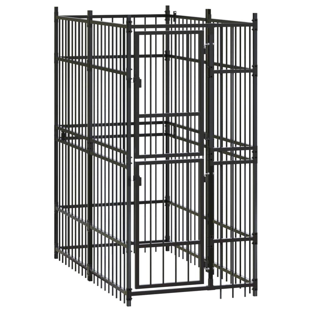 vidaXL Outdoor Dog Kennel with Roof, Large Steel Pet Enclosure for Multiple Dogs, Weatherproof and Secure Shelter