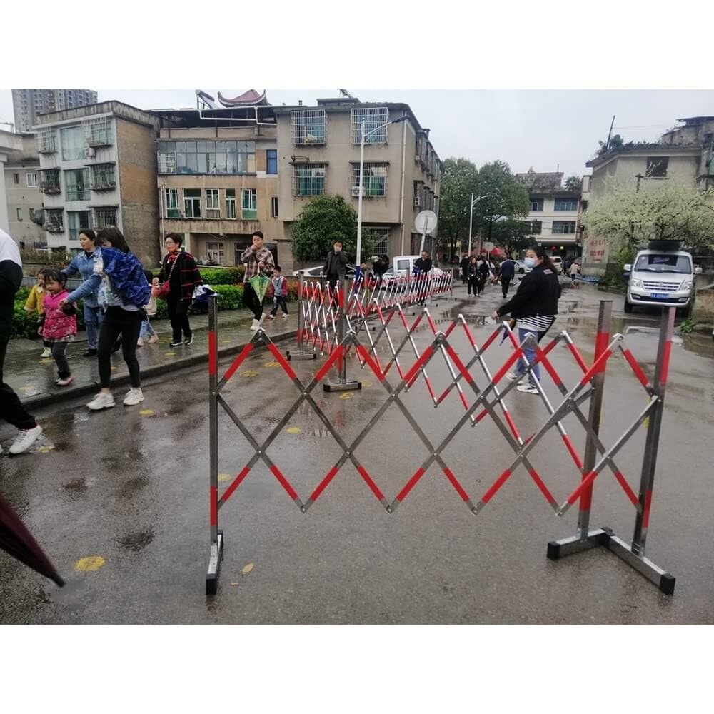 Expandable Stainless Steel Barricade Gate – Mobile Traffic Control Barrier, Accordion Fence for Crowd Safety, Temporary Roadblock for Schools, Hospitals, Public Spaces,Red Silver-1.2x8m
