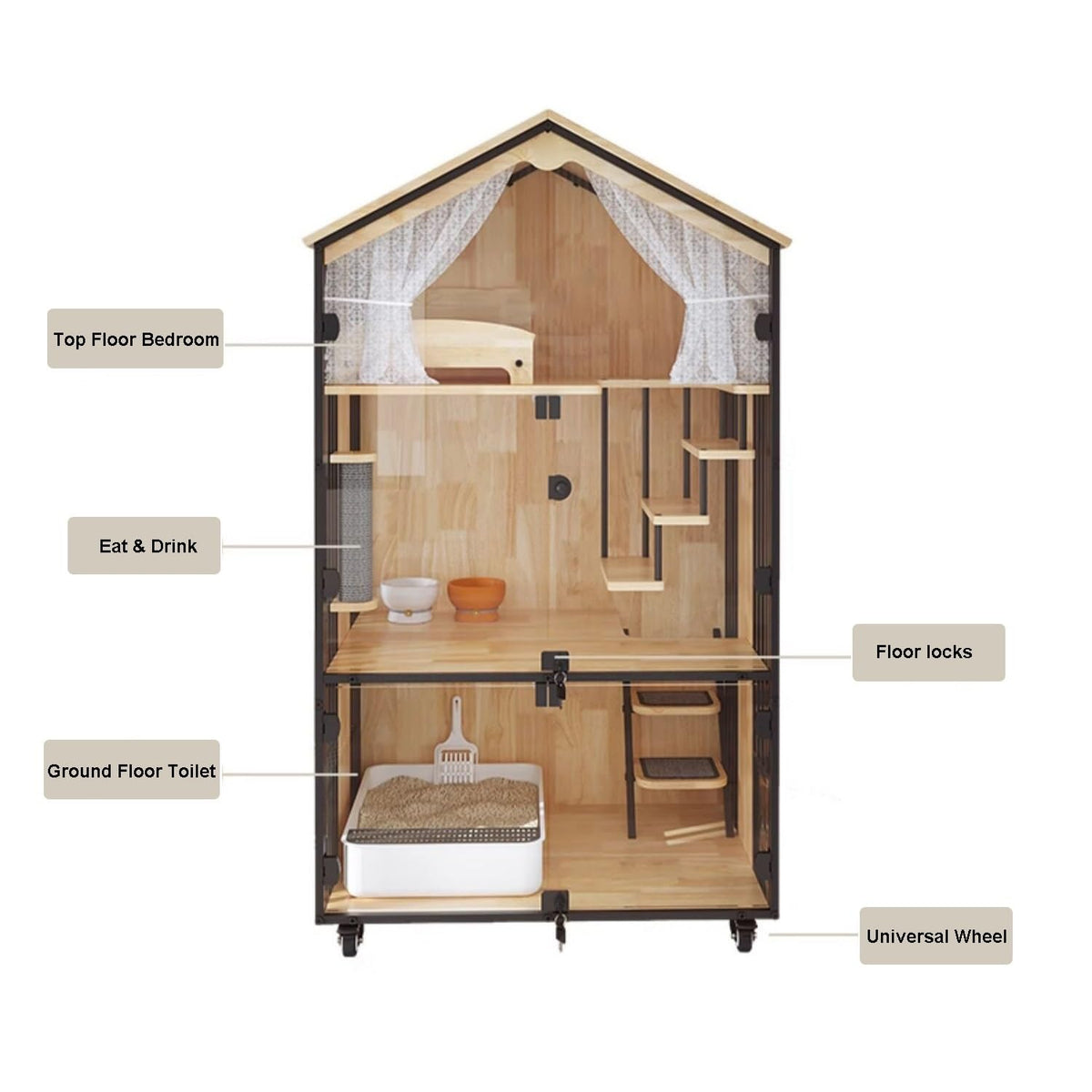 Pet House Villa Cat Villa Nest Household Wood Luxury Large Indoor House Cage Cabinet Does Not Occupy A Toilet Integrated for Home Use