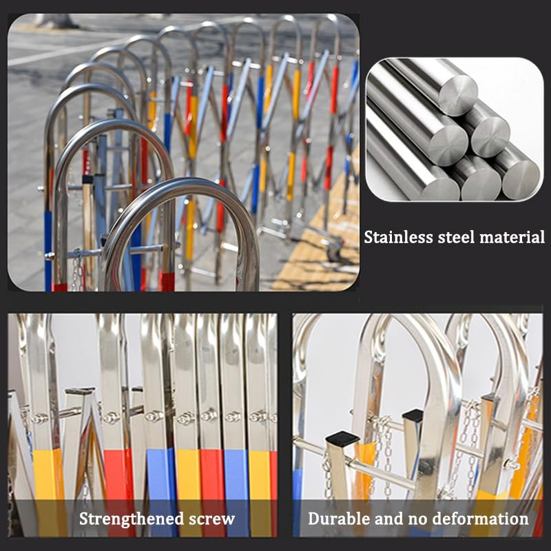 Expandable Barricade for Driveway Expandable Barricade Stainless Steel, Industrial Mobile Safety Barrier Gate with Casters, Retractable Traffic Fence for Supermarket School Road(3.