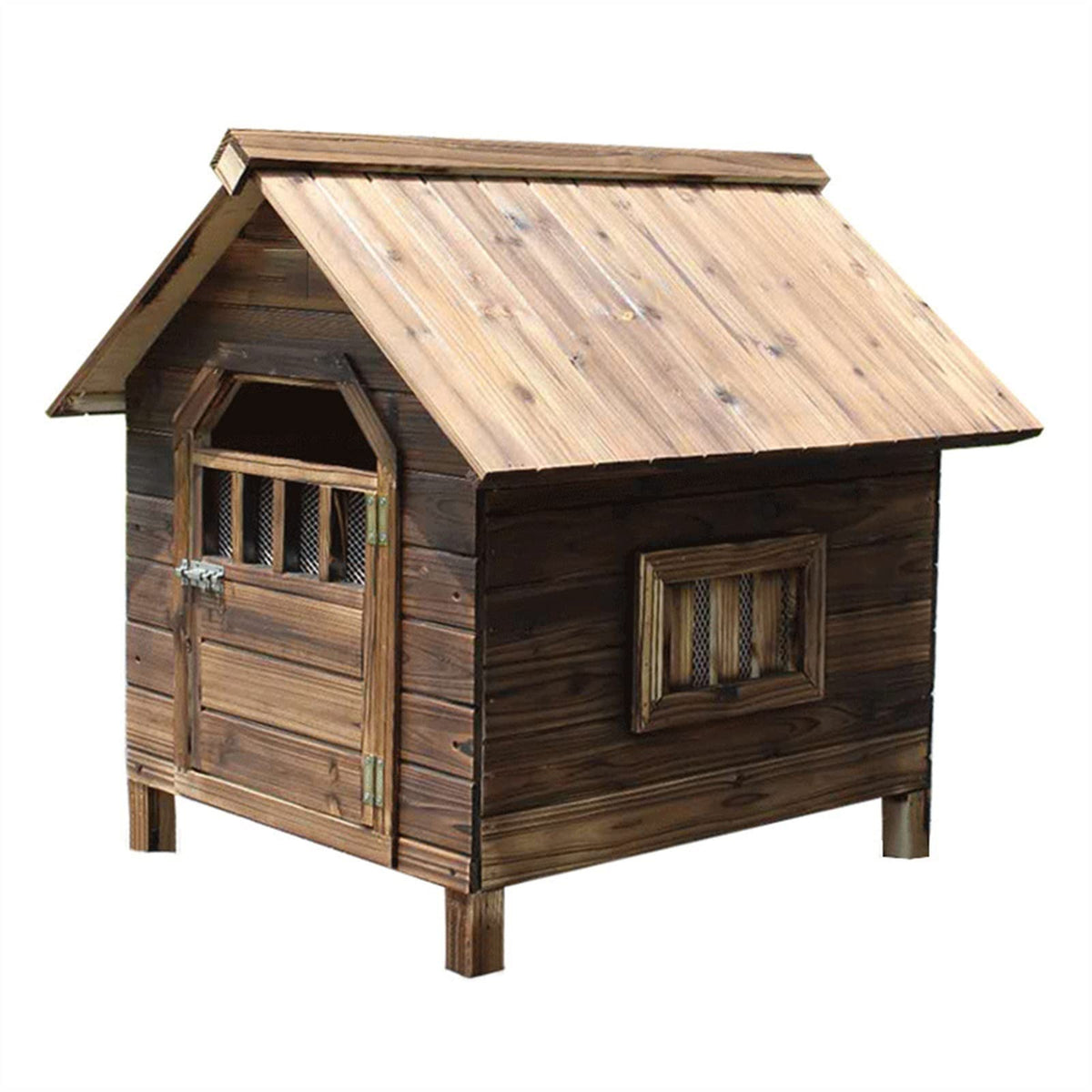 Dog House,Carbonized Wooden Outdoor with Door Window Pet Log Cabin Kennel,Weather Resistant Waterproof Home Pet Furniture,for Small Medium Large Animals (Size : X-Large) ()