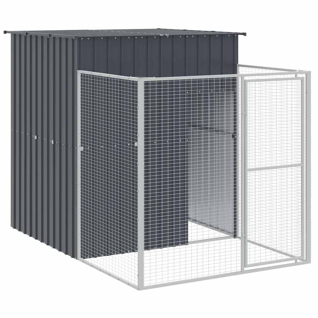 Dog House with Extended Run Galvanized Steel Light Gray