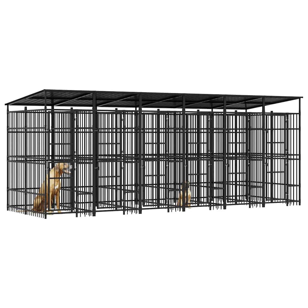 Large Durable Dog Kennel Black Powder-Coated Steel Outdoor Pet Enclosure Secure Escape-Proof Latches Weatherproof Design Ample Space Easy Assembly for Garden Balcony