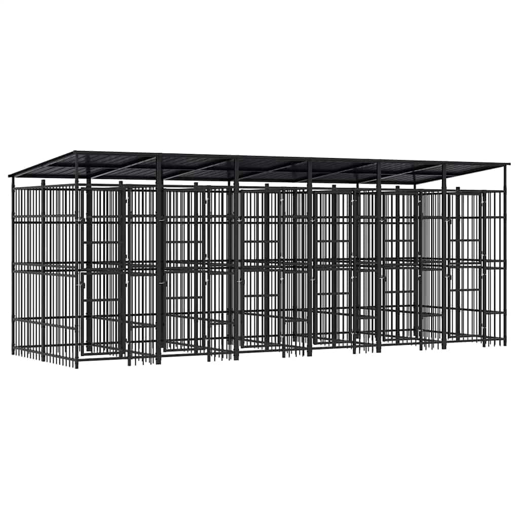 Outdoor Dog Kennel with Roof, Large Dog Enclosure for Exercise and Training, Powder-Coated Steel Construction with Lockable Door
