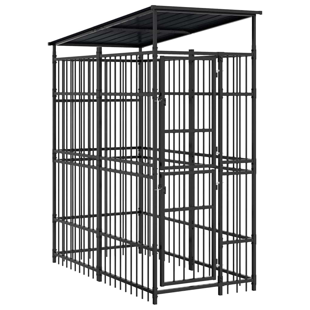 Black Dog Kennel with Roof 78.7x153.9x78.7 in