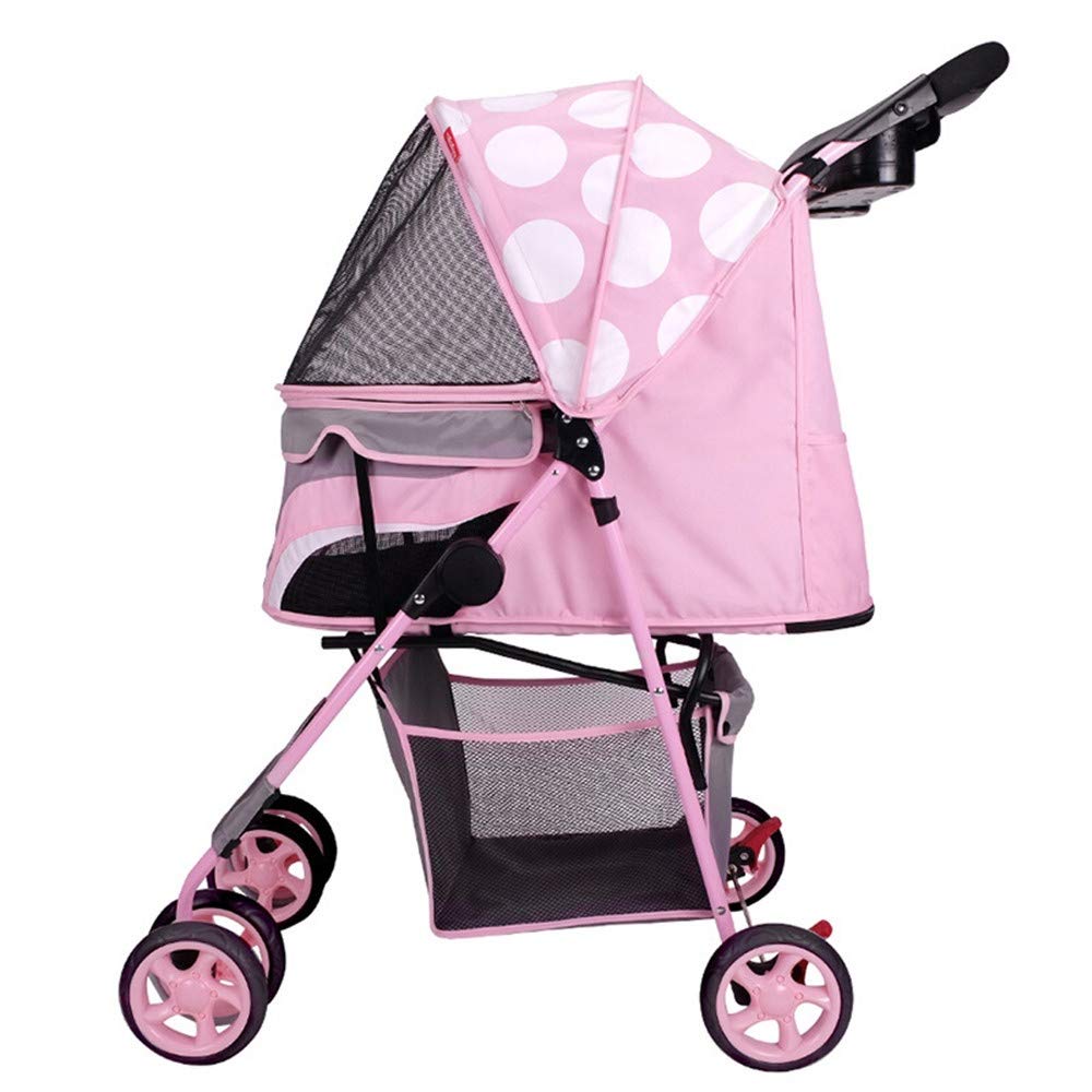 Pet Stroller Convenient Dog Supplies Pet Stroller One Button Folding Pet Trolley Travel Buggy Under 10kg (Pink One Size)