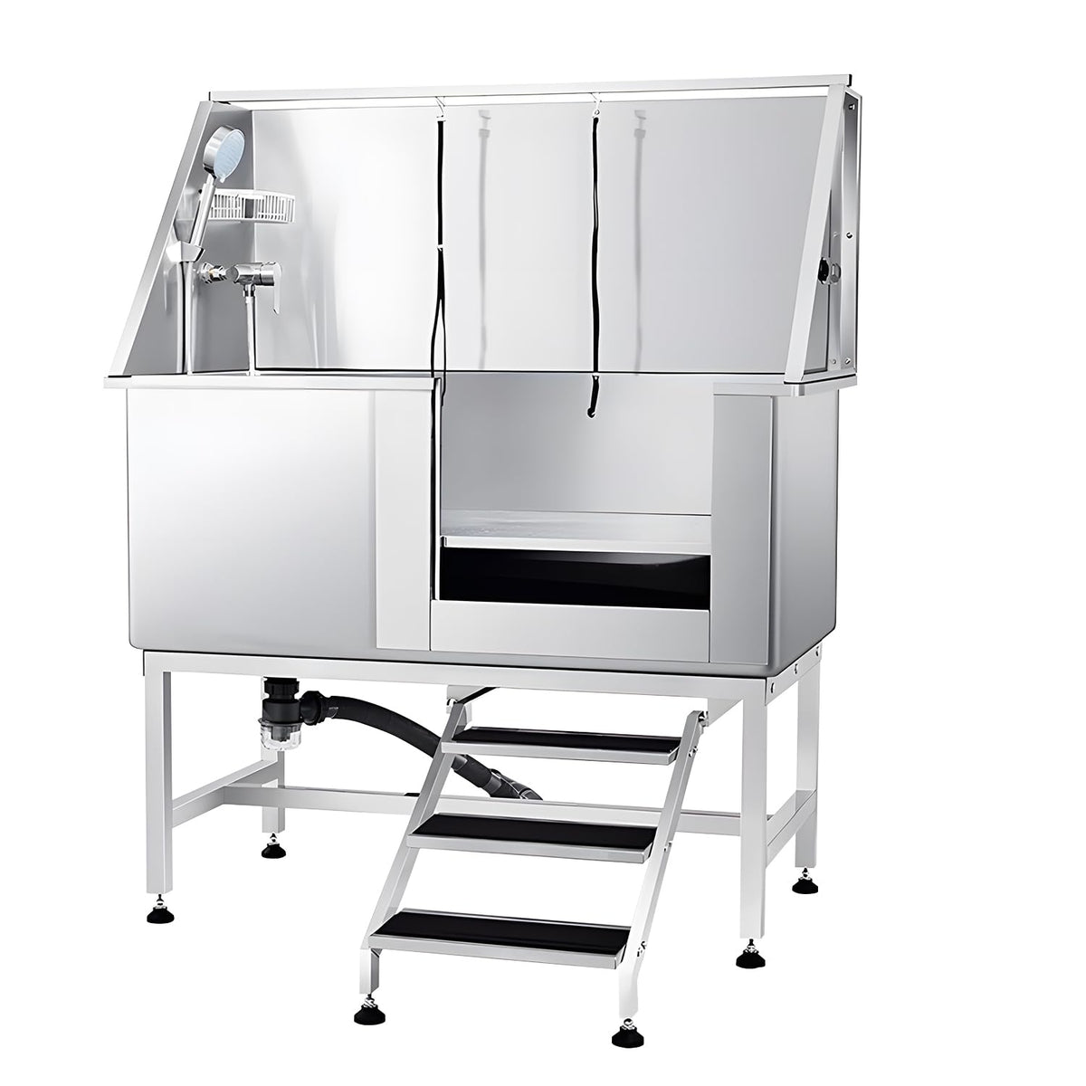 Stainless Steel Dog Washing Station with Anti-Slip Steps, Faucet, and Soap Box – Professional Pet Bathtub for Medium/Small Pets, Ideal for Home, Garage, and Grooming,59IN