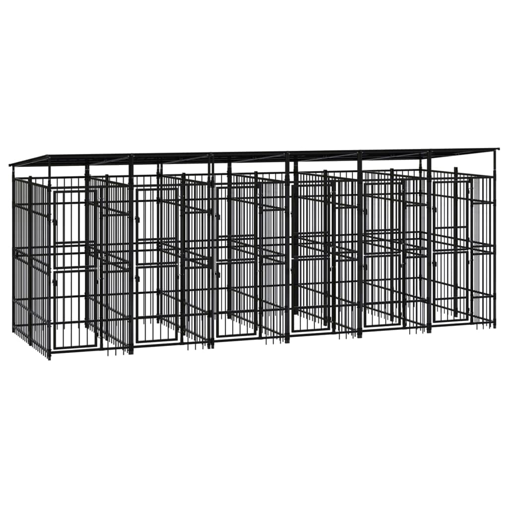 Outdoor Dog Kennel with Escape-Proof Latch, Heavy-Duty Steel Enclosure for Balcony and Garden Use, Weather-Resistant Pet Playpen Black, 78.7 x 229.5 x 89.8 in