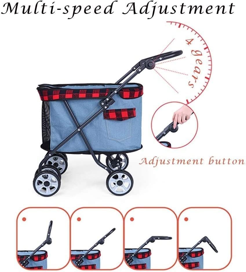 Pet Strollers for Small Dogs Lightweight Dog Pram Stroller 360° Smooth Front Wheel Cat Stroller with Wheels (Dark Blue) (Light Blue)