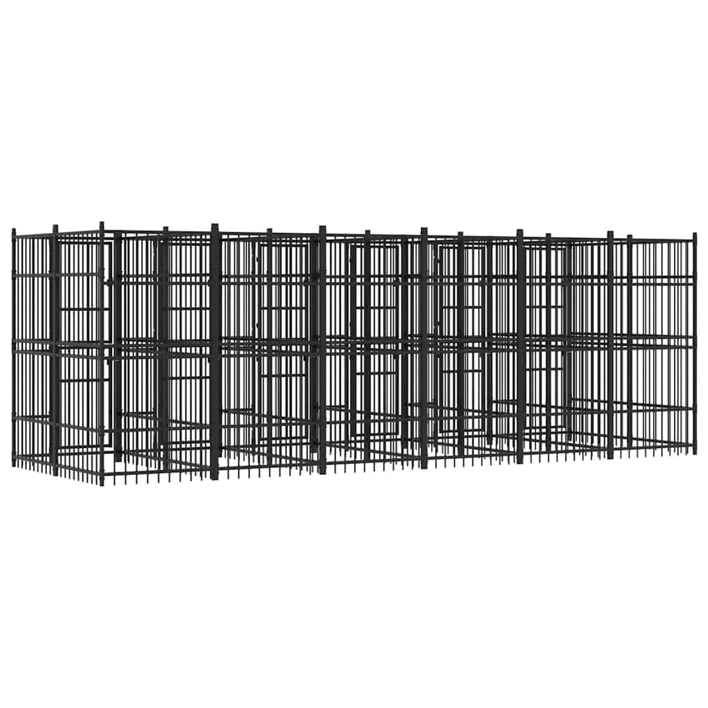 Extra Large Dog Kennel, Black Powder-Coated Steel, Heavy-Duty Outdoor Dog Crate for Large Breeds, 75.6 x 226.8 x 78.7 in, Secure Pet Playpen
