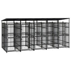 vidaXL Outdoor Dog Kennel with Roof, Large Steel Pet Enclosure for Multiple Dogs, Weatherproof and Secure Shelter