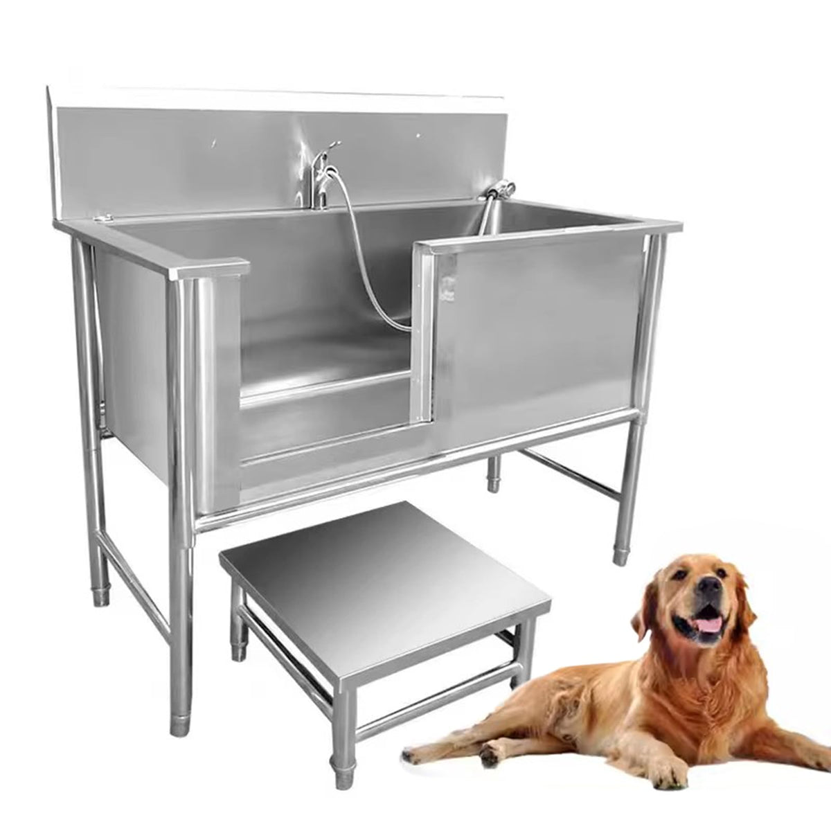 Professional Stainless Steel Pet Dog Grooming Bath Tub Outside Dog Washing Station Large Dog Bathtub Sliding Door for Large Pet Dogs Home Commercial