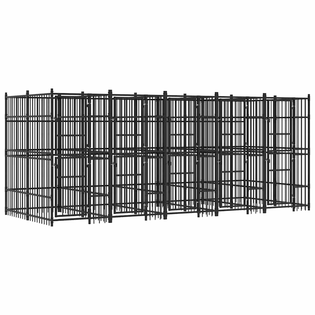 Outdoor Dog Kennel, Heavy-Duty Powder-Coated Steel Pet Enclosure, 99.1 Sq Ft Large Exercise Pen for Backyard, Secure Locking Metal Dog Run, 75.6 x 189.0 x 78.7 in, Black