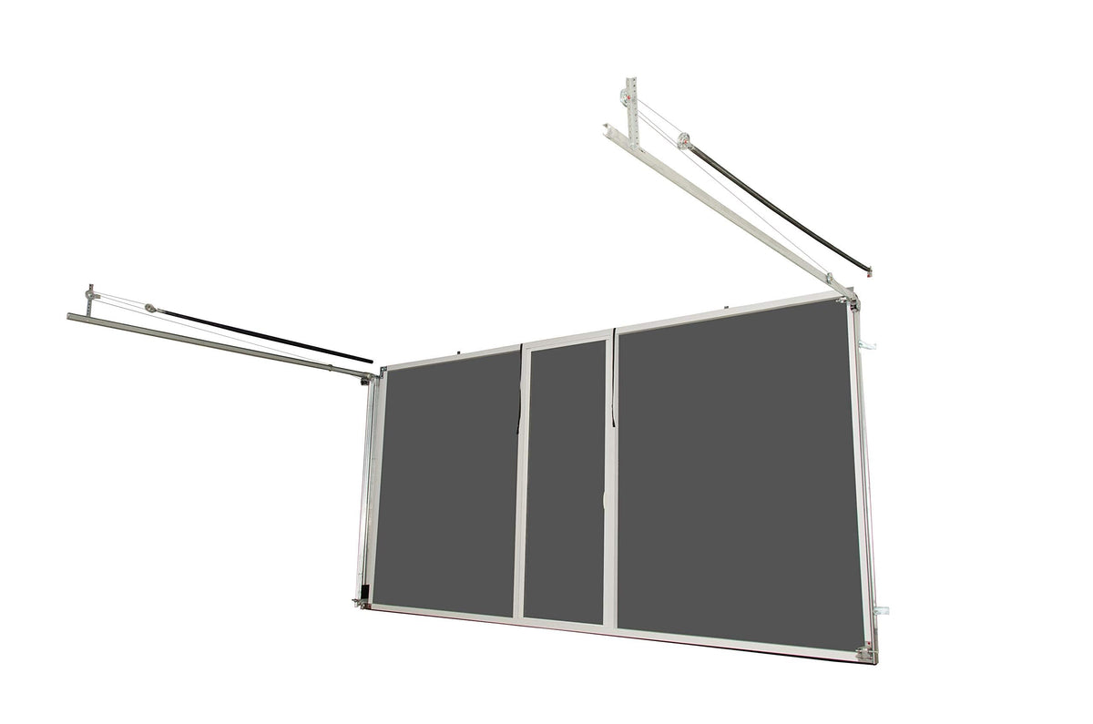 Garage Door Screen - 9'H; 17x20 Black PVC Coated Polyester Mesh with Passage Door, Spring Loaded System for Ventilation Privacy, Pet Resistant, Aluminum Frame (8'W x 9'H, Sandstone)