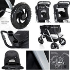 Pet Strollers 3 Wheel Pet Stroller Foldable Pet Supplies Travel Beach Pet Buggy Dog Bicycle Trailer with Large Storage Basket A (D)