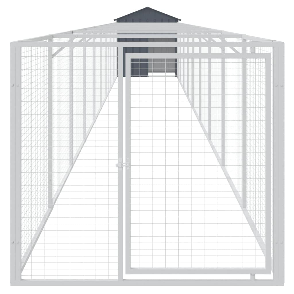 Galvanized Steel Dog House with Extended Outdoor Run Anthracite
