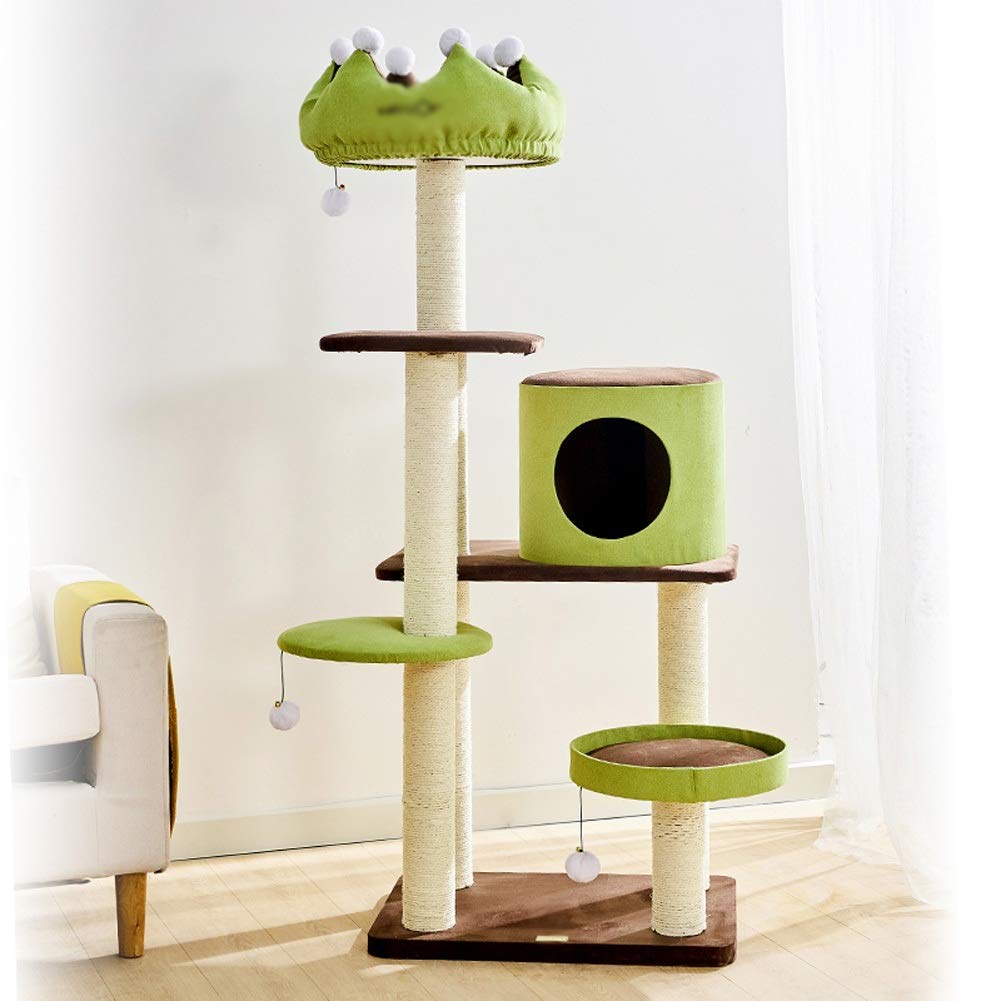 Cat Trees Cat Climbing Frame Imperial Crown Shape Cat House Cat Tree Tower Comfortable Pet Activity Centre Four Seasons Universal (Green)