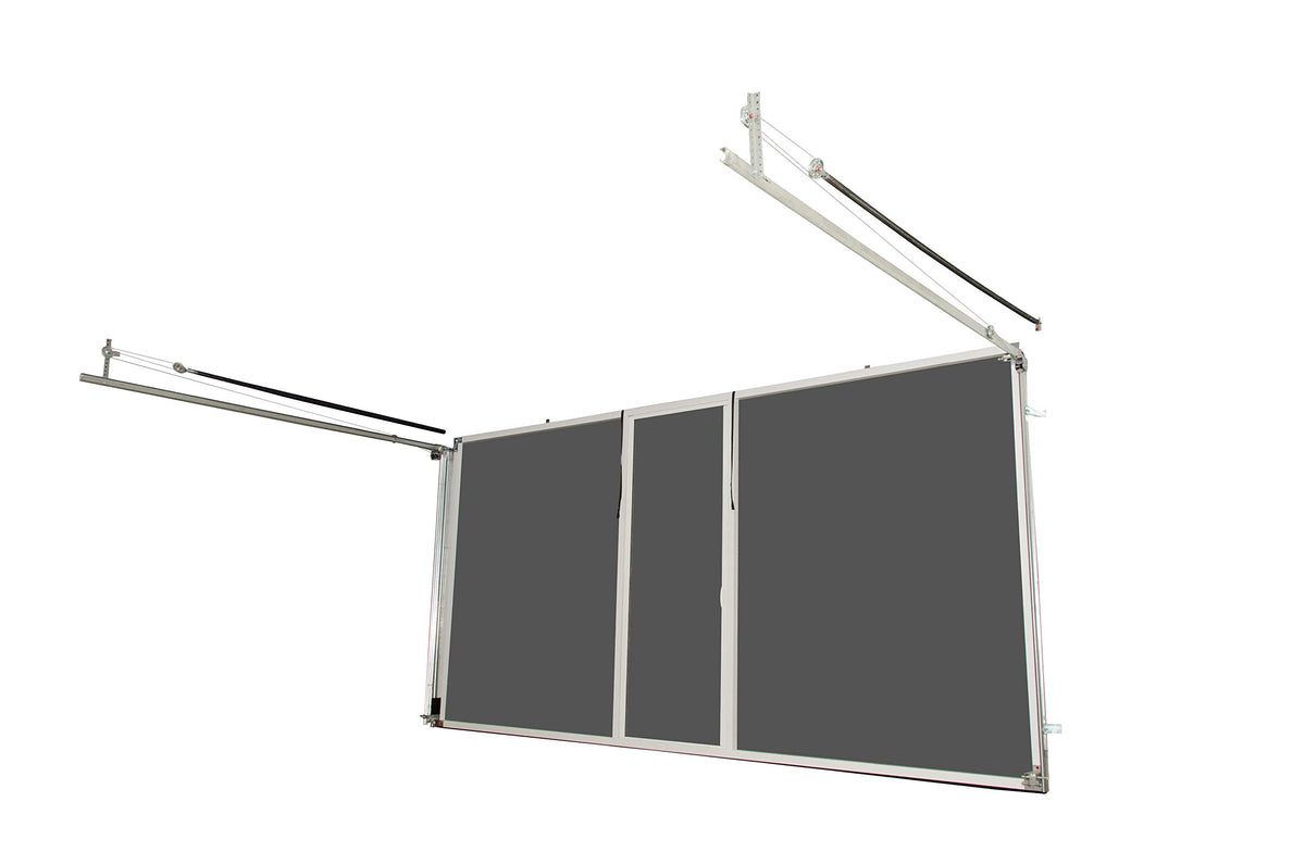 Garage Door Screen - 9'H; 17x20 Black PVC Coated Polyester Mesh with Passage Door, Spring Loaded System for Ventilation Privacy, Pet Resistant, Aluminum Frame (8'W x 9'H, Sandstone)