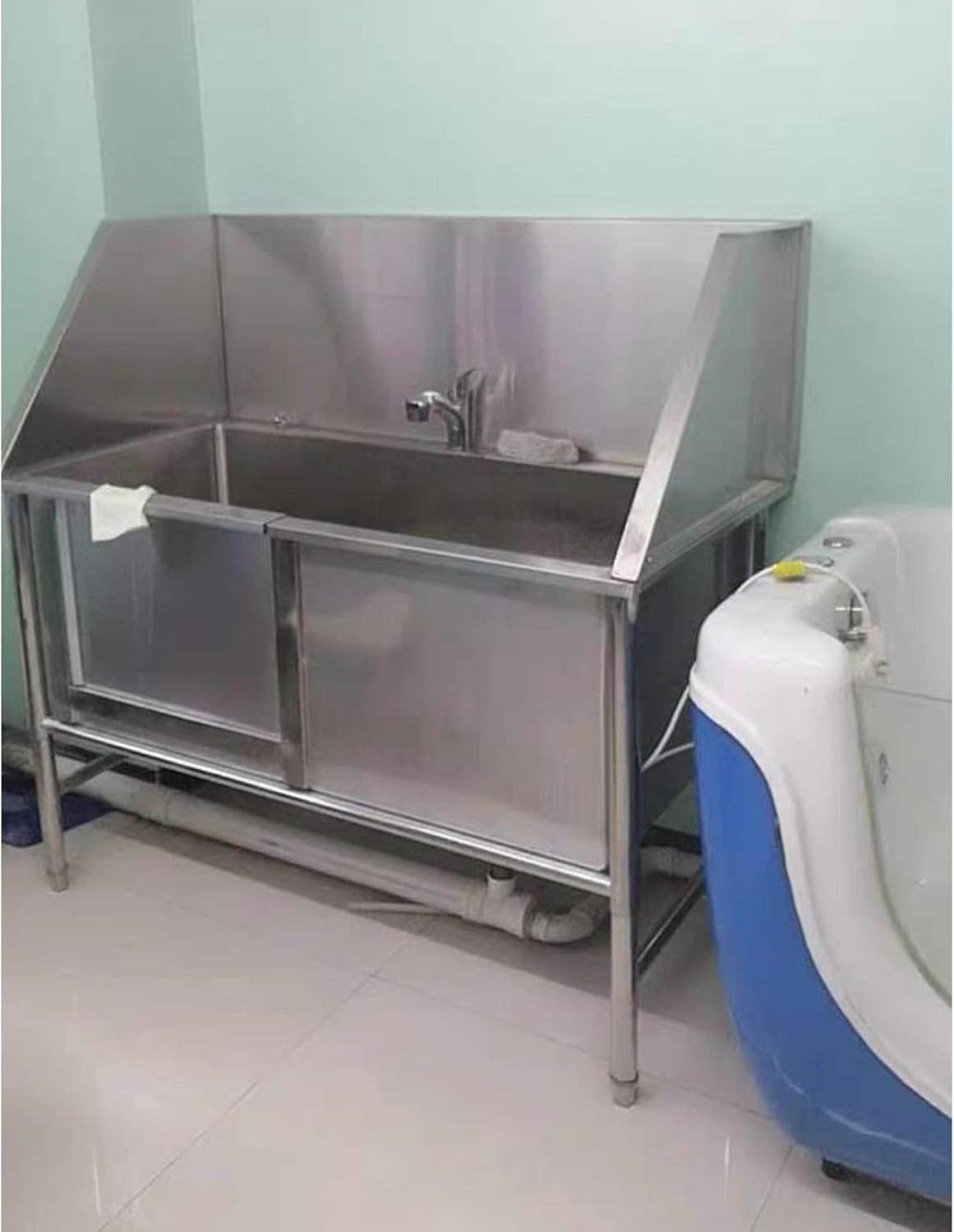 Stainless Steel Bathtub Professional Stainless Steel Dog Grooming Bathtubs Dog Pet Cleaning Home Pet Grooming Station Dog Cleaning Station Left Door Stainless Steel Pet Bathtubs(Depth 15.7in)