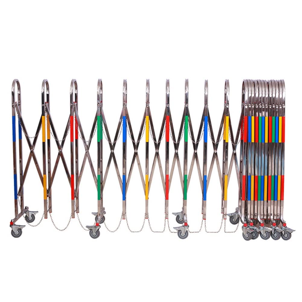 Stainless Steel Retractable Fence - Mobile Safety Barrier Gate with Wheels - Industrial Expandable Metal Barricade - for Garages Schools Malls 1 Group,Multicolor-1.5x9m