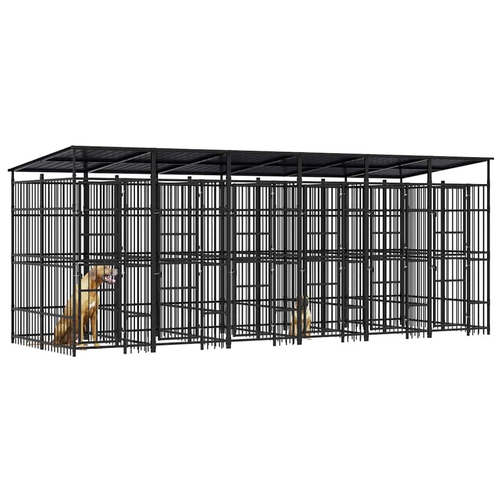Outdoor Dog Kennel with Roof, Heavy Duty Steel Pet Playpen for Backyard, Large Enclosure for Dogs, Exercise Training Pen with Lockable Gate, 229.5 x 78.7 x 89.8 Inches