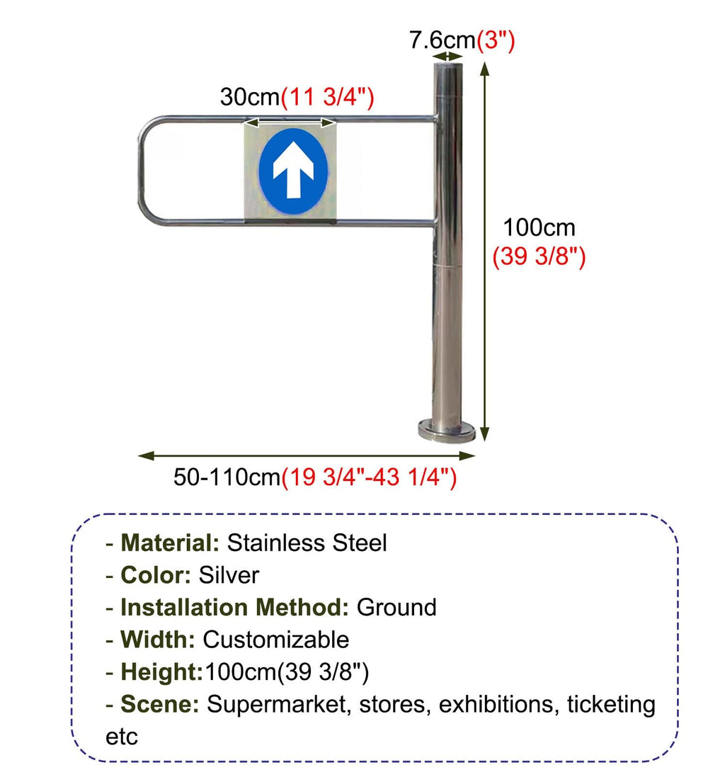 This Universal Stainless Steel 1Way Swing Gate 2043" Width RightHand Single Door Revolving Entrance Gate Enhanced Security for Safety and Durability