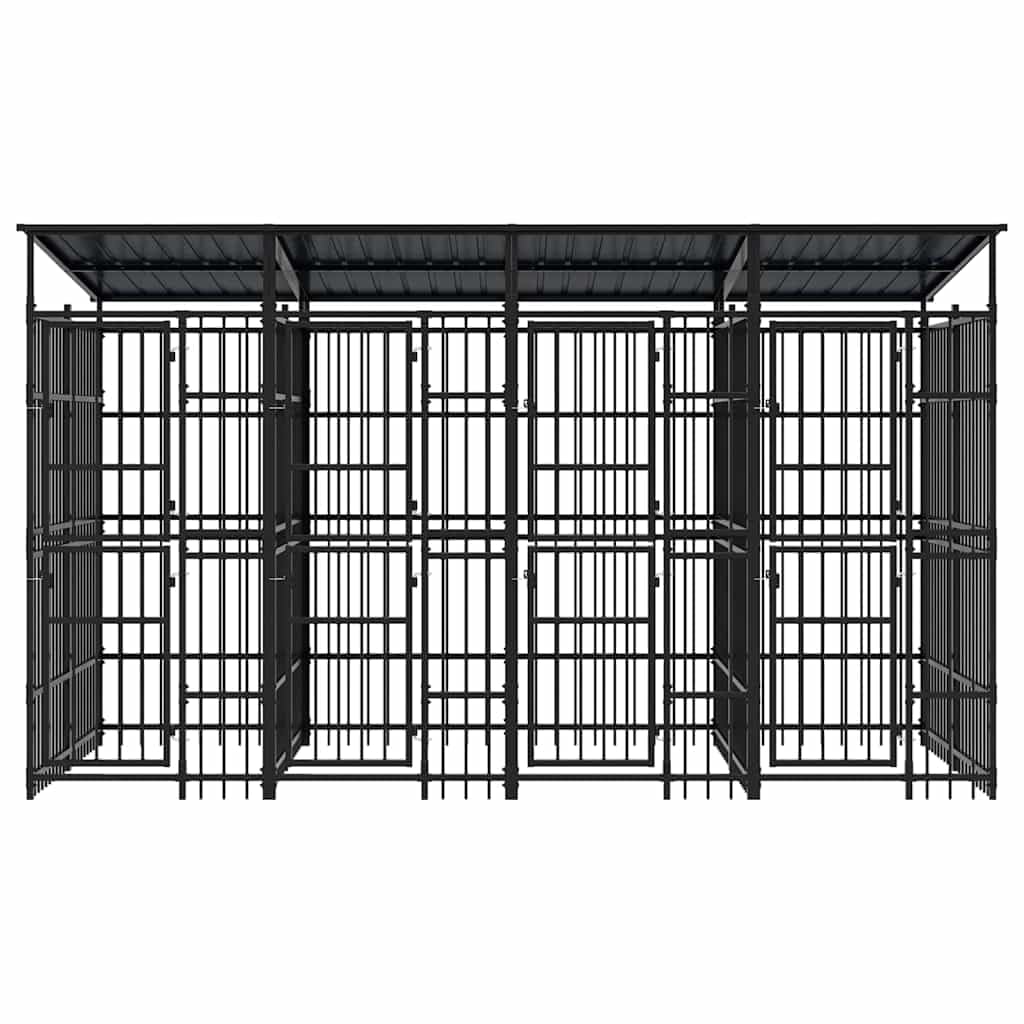 Dog Kennel, Outdoor Steel Pet Playpen with Roof, Lockable Gate