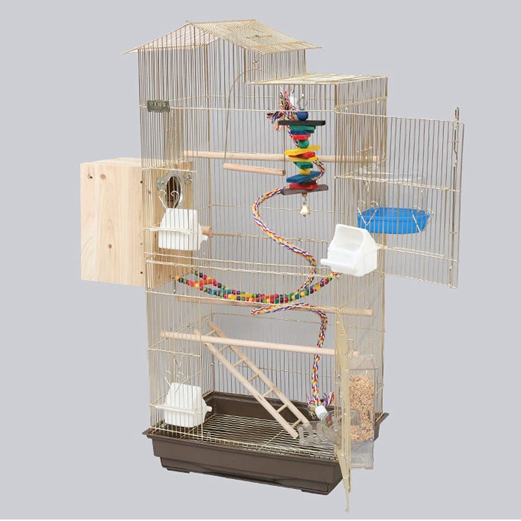 Electroplating Gold Large Bird Cage Villa Parrot Cage Large Bird Toy with Feeder for Parakeet Canary Love Bird Bird Cage,