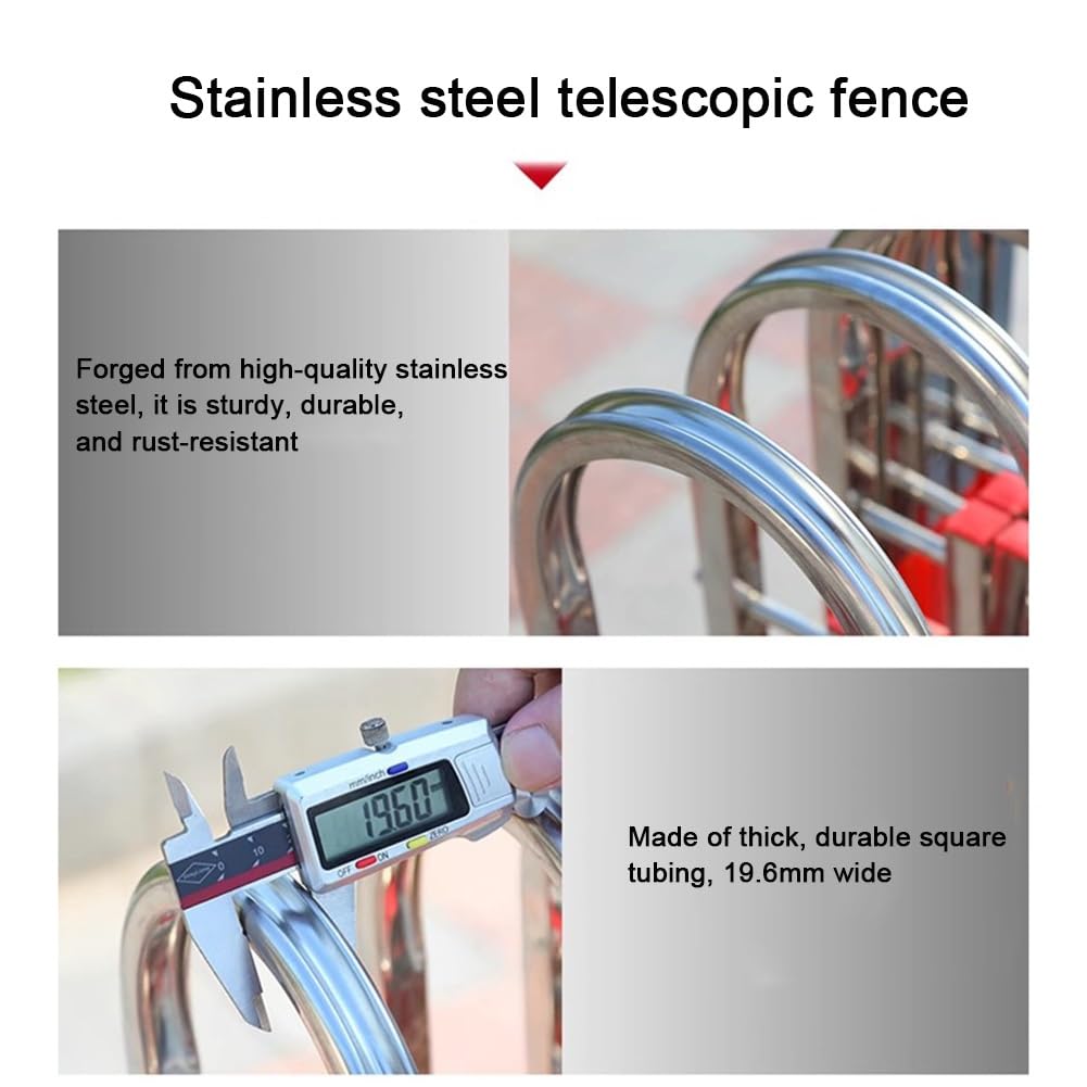 Teles Folding Safety Gate - Movable Stainless Steel Guardrail for Schools, Warehouses & Garages - 1.1m x 7m Outdoor Safety Barrier with Wheels