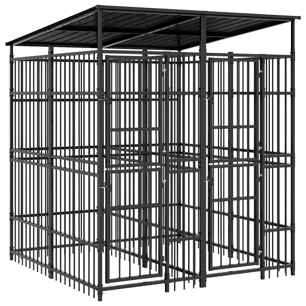 Black Dog Kennel with Roof 78.7x153.9x78.7 in