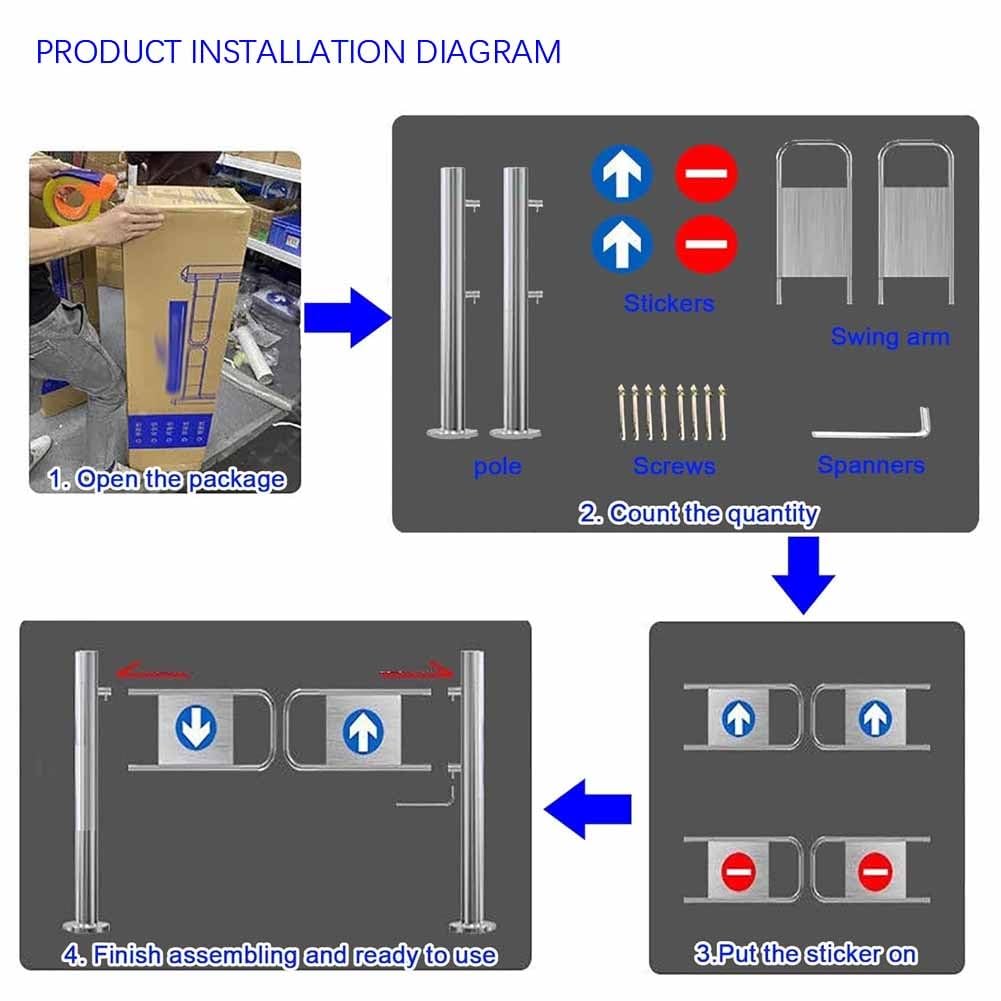 Stainless Steel Automatic Swing Gate - 97cm / 38" Self-Closing Barrier Door - 1-Way Supermarket Entrance Door for Libraries, Stores, Hallways, and Malls(130 cm)