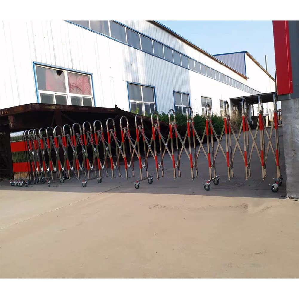 Expandable Barrier Gate, Flexible Mobile Metal Barricade, Durable Safety Barricade with casters, Stainless Steel Traffic Fence,Red-Silver-1.1x6m
