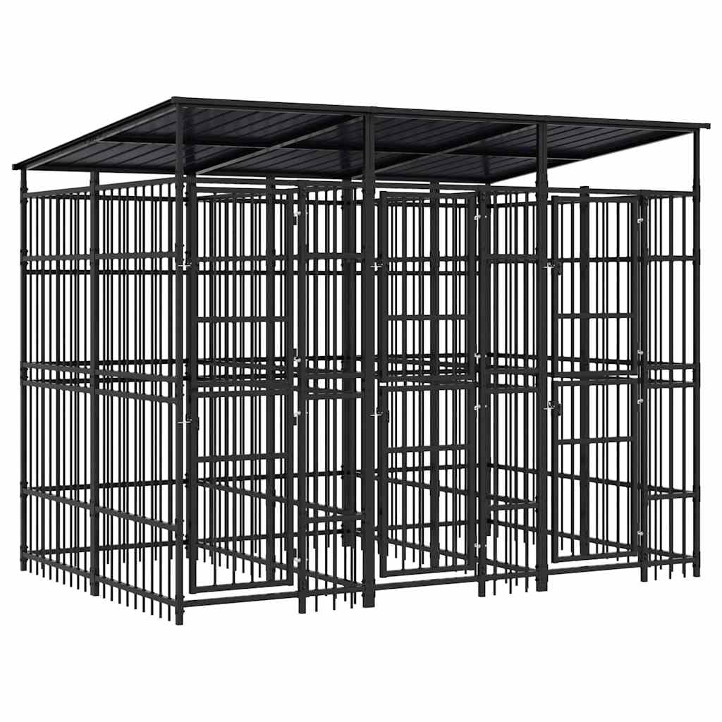 Black Dog Kennel with Roof 78.7x153.9x78.7 in