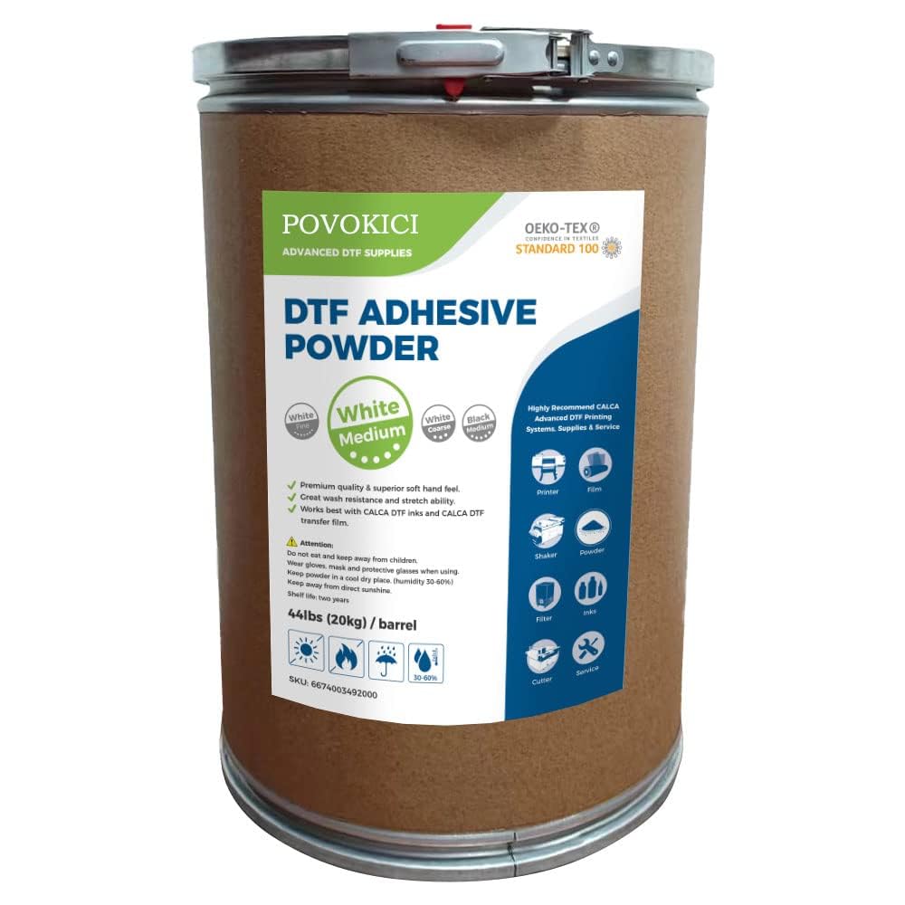 POVOKICI 49 Rolls 13in x 328ft DTF Transfer Film Rolls with 44lbs White DTF Powder, Double Sided Matte Finish PreTreat PET Heat Transfer Paper Premium Roll for Printing on T-Shirt Textile