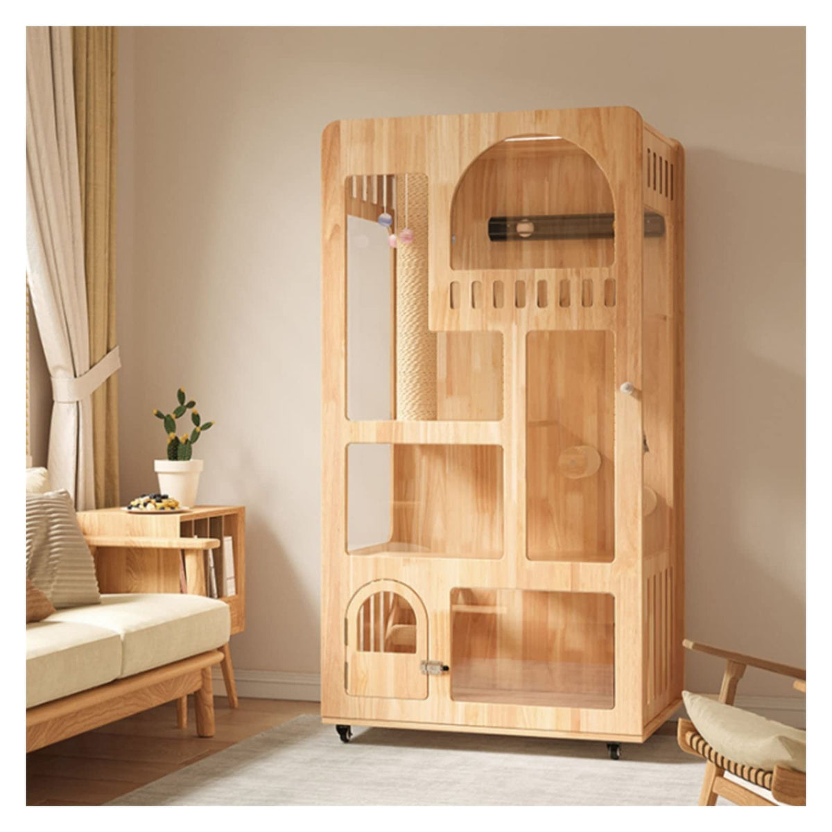Cat Cage Wood Cat Villa Cage with Toilet Home House Large Litter Coffee Cabinet Pet House