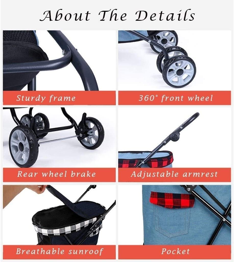Pet Strollers for Small Dogs Lightweight Dog Pram Stroller 360° Smooth Front Wheel Cat Stroller with Wheels (Dark Blue) (Light Blue)