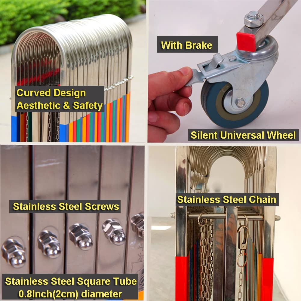 Stainless Steel Retractable Safety Barrier Gate with Wheels for Garages and Schools Multicolor Expandable Barricade Fence (1.5x9m)