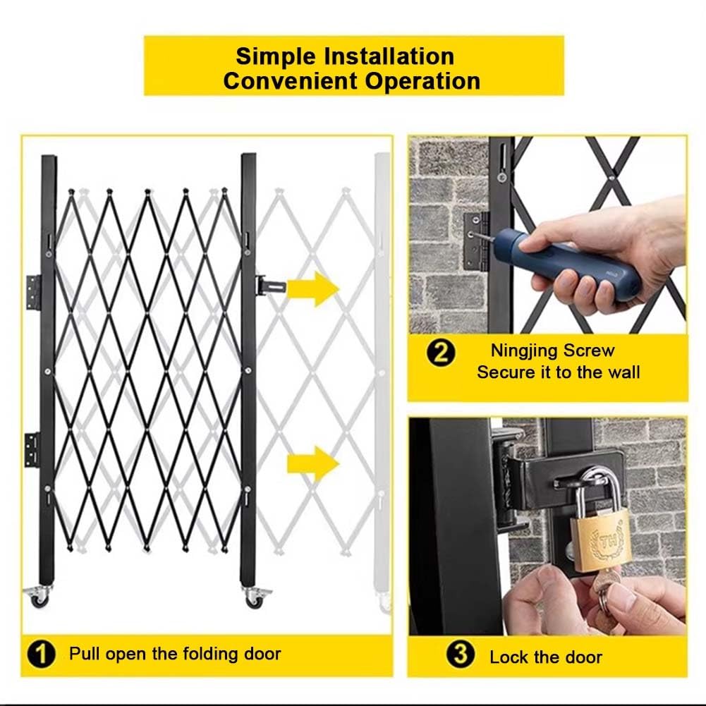 Etlegor Folding Security Gate, Steel Accordion Safety Gates with Lock, 360° Rolling Barricade Gate, for Courtyards Basement Garage(350x200cm)