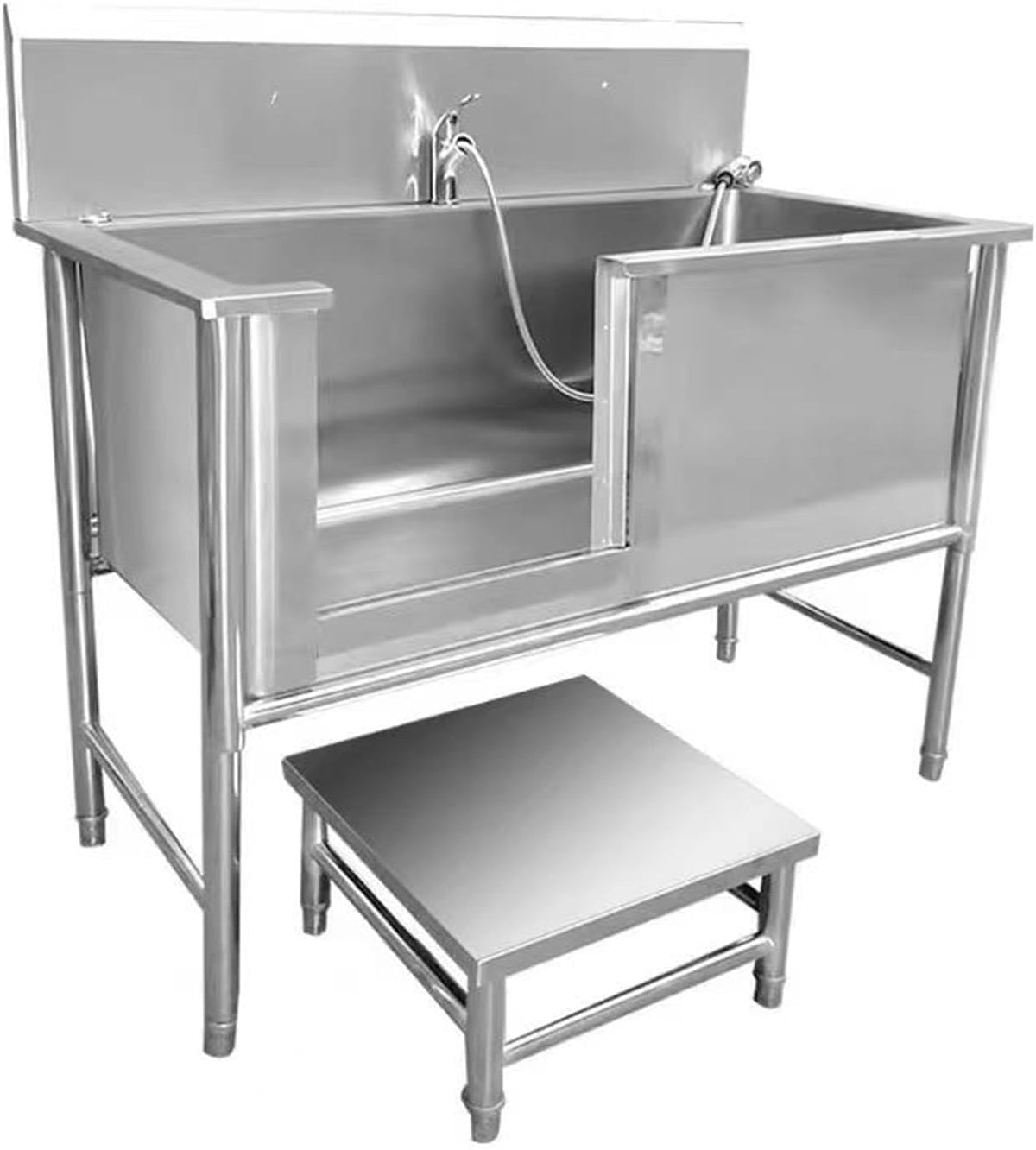 Stainless Steel Bathtub Dog Bath Table Stainless Steel Dog Bathtub Dog Grooming Bathtub Family Pet Dog Washing Table with Tap and Accessories