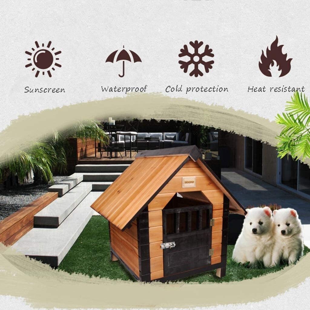 Wooden Doghouse Weather Waterproof Dog Kennel Indoor Outdoor Doghouse Outdoor Rainproof Wooden House Indoor Pet Law Fighting House Wooden Dog House Outdoor (56x49x52cm)