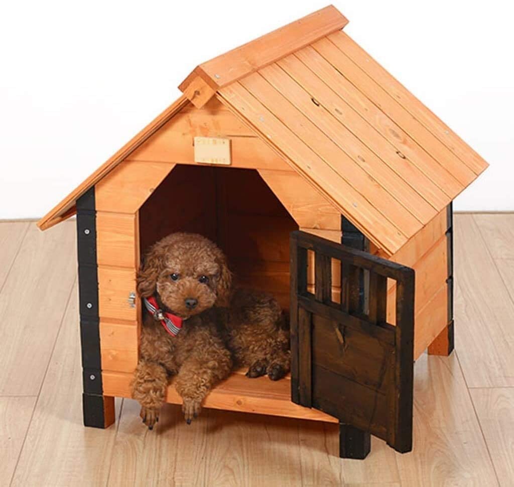 Wooden Doghouse Weather Waterproof Dog Kennel Indoor Outdoor Doghouse Outdoor Rainproof Wooden House Indoor Pet Law Fighting House Wooden Dog House Outdoor (56x49x52cm)