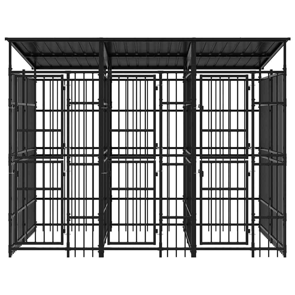 Dog Kennel Outdoor Black Powder-Coated Steel, 78.7x116.1x89.8 inches, 59.5 sq ft, Durable Pet Playpen for Large Dogs, Weatherproof Dog Crate