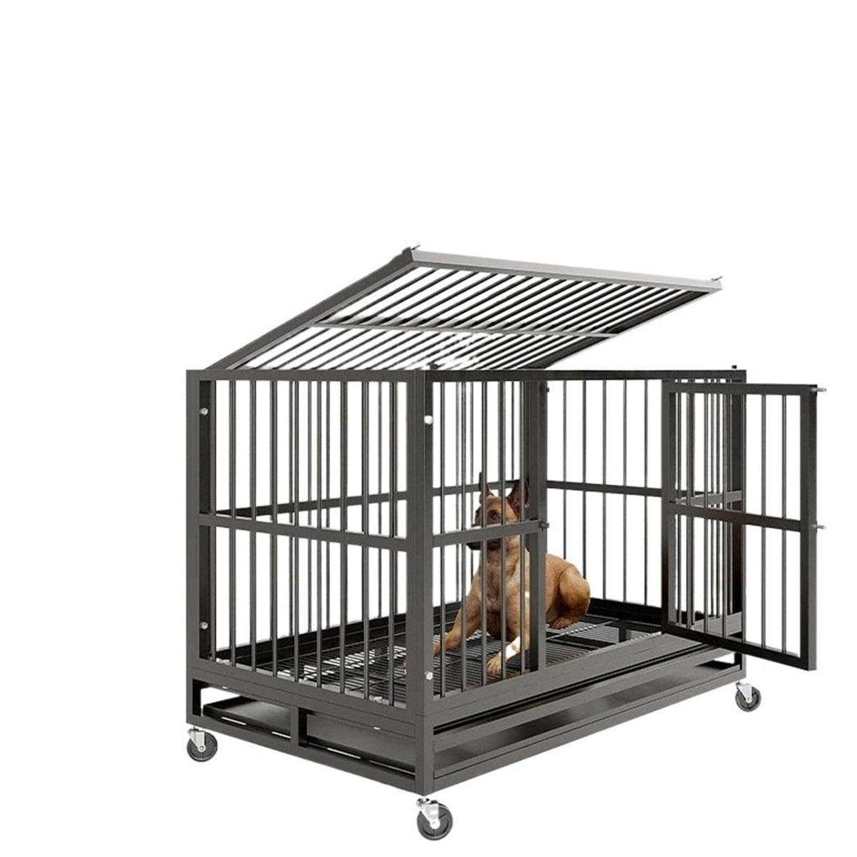 Iron Large Dog Cage Outside Thickened Square Tube Dogs Cage Kennel Outdoors House with Wheels Pet Supplies