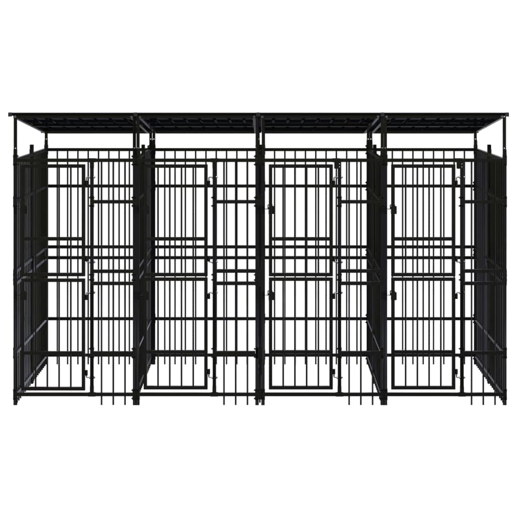 vidaXL Outdoor Dog Kennel with Roof, Large Steel Pet Enclosure for Multiple Dogs, Weatherproof and Secure Shelter